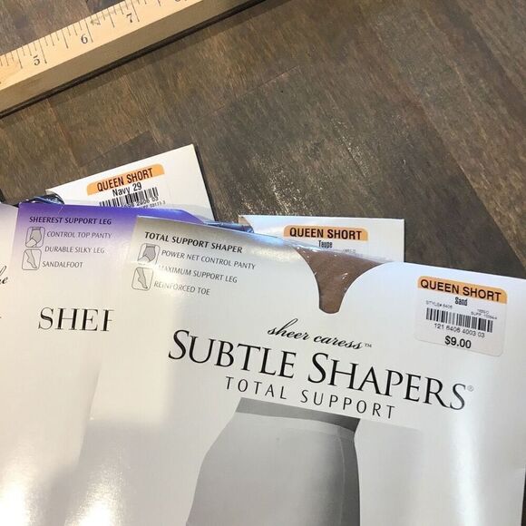 ￼ pantyhose, sheer caress, vintage, queen short and average.  Navy ￼￼taupe   And - Picture 2 of 6